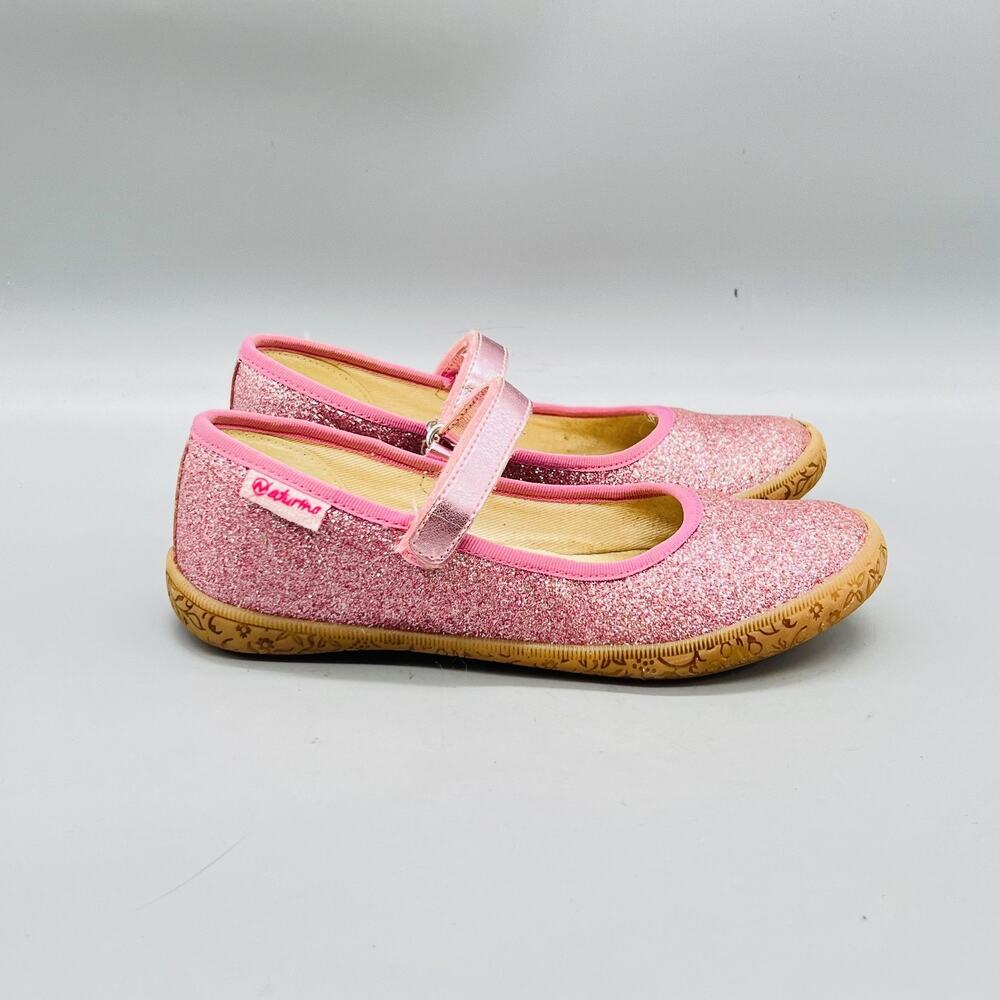 Naturino Shoes Girls 13 Pink Glitter Mary Jane Hook & Loop Strap Flats Casual